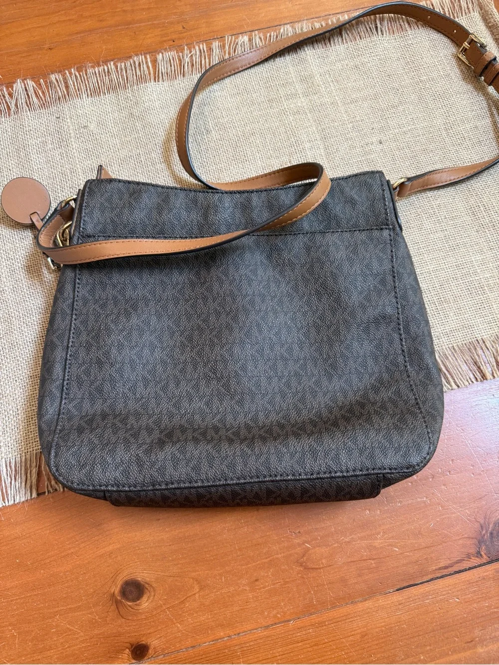 Michael Kors Dark Brown MK Logo Shoulder Bag with Gold Hardware